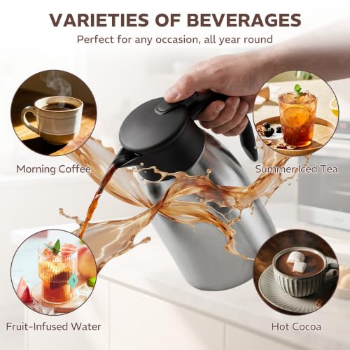 Thermal Coffee Carafe for Keeping Hot – 68OZ Insulated Camping Coffee Pot - color: Stainless Steel, size: 68 Ounces