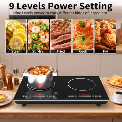 VBGK 2 burner Induction cooktop,110V 4000Winduction hot plate with touch Control,9 Power Levels, Kids Lock & Timer,LED touch control 2ourner induction cooker - size: induction plate