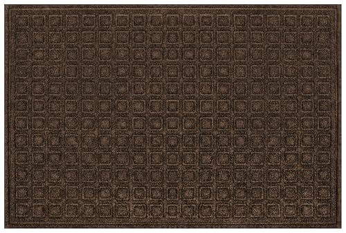 Apache Mills Textures Blocks 2' x 3' Non Slip Weather and Stain Resistant Entrance Door Mat, Walnut - color: Walnut, size: 2' x 3' (Rectangular), style: Blocks