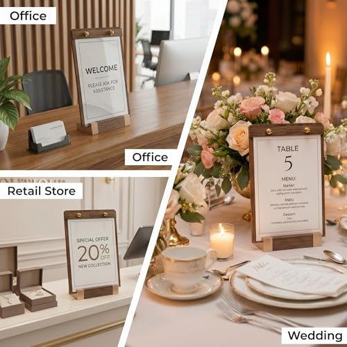 3 Pack 8.5 x 11 Wood Sign Holders with Slanted Base, Vertical Display - size: 8.5x11, 3 Pack