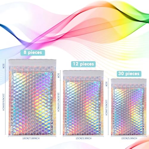 Outus 50 Pcs Bubble Mailers 3 Sizes, Bubble Shipping Envelopes, Rainbow - color: Rainbow Color