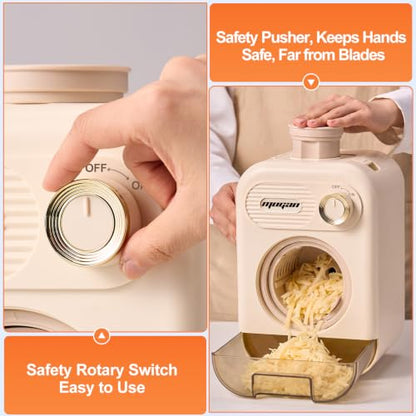 MOGAN Electric Cheese Grater, 5-in-1 Automatic Vegetable Slicer Shredder - color: Beige