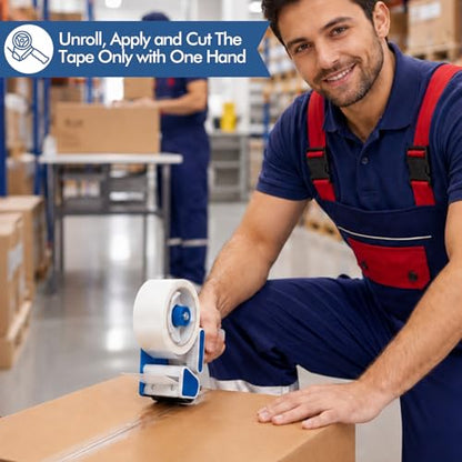 2 Pack Heavy Duty Packing Tape Dispenser Gun with 12 Pack Clear Packaging Tapes, 2 Inch Packaging Tape with Dispenser for Carton Sealing, Moving Boxes, Shipping (Blue) - color: Blue