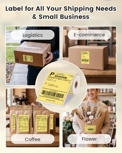 Phomemo 4x6 Yellow Thermal Label, Shipping Labels Pack of 250 4x6 Roll Labels, Compatible with Phomemo, Zebra, Rollo, Jadens and Other Thermal Printers - color: Yellow-250