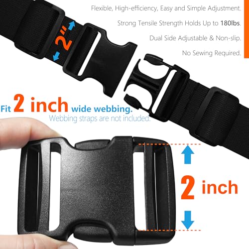 LASIGHT Buckles for 2 inch Wide Webbing Straps: Quick Side Release Buckle Clip 2 set and Tri-Glide Slide 4 pcs Fit 2" Nylon Web Belt, Plastic Snap Fastener Clip Heavy Duty Replacement Dual Adjustable - size: 2 Set for 2 inch Webbing