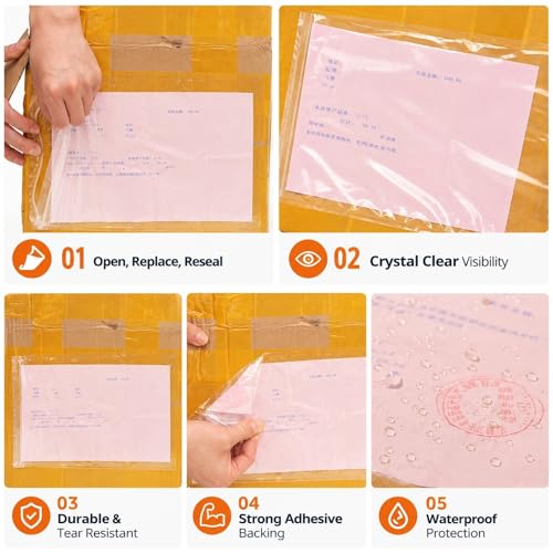 50 Pack Packing List Envelopes 6.7 x 9.9 Inch, Clear Adhesive Sleeves
