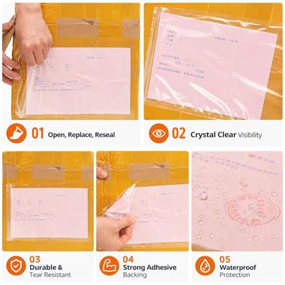 50 Pack Packing List Envelopes 6.7 x 9.9 Inch, Clear Adhesive Sleeves