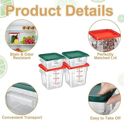 Barydat 4 Pcs Square Food Storage Containers with Lids 2qt & 4qt, Red Green - color: Red Green