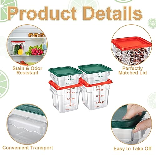 Barydat 4 Pcs Square Food Storage Containers with Lids 2qt & 4qt, Red Green - color: Red Green