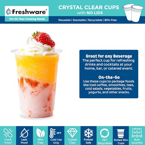 Freshware Clear Plastic Cups [100 Pack - 16 oz] Disposable Cups for Iced Coffee, Smoothie, Milkshake, Cold Drinks - size: 16 oz. [100PK]