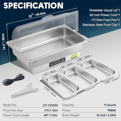 Electric Chafing Dish Buffet Server with Button Panel Control - size: 604-Triple Pan