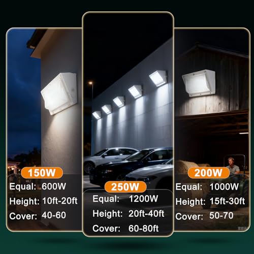 4Pack 200W LED Wall Pack Lights, 100-277v Dusk to Dawn with Photocell, 30000Lm 5000K IP65 Waterproof Outdoor Security Lighting, Energy Saving, ETL White| 5-Year Warranty(Height:20~30ft) - size: 200W || 4P-White