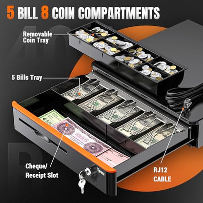 Tera Cash Register Drawer 16 inch: 5 Bill 8 Coin Media Slot for POS, 405R - size: 16" - 5 Bill 8 Coin