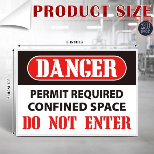Kingdder 20 Pack Danger: Permit-required Confined Space, Do Not Enter Sign, 10" x 7" Permanent Self Adhesive Vinyl Labels, Confined Space Safety Warning Label, Waterproof & UV Resistant