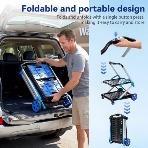 Collapsible Shopping Cart with Wheels, 200 lbs Capacity Grocery Cart