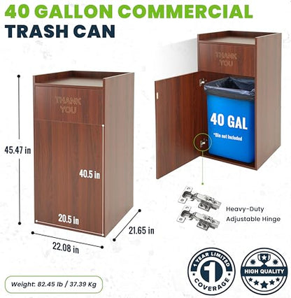 Alpine Restaurant Trash Can Cabinet - Commercial Trash Can 40 Gallon, Garbage Receptacle Indoor with Tray Holder for Restaurants, Cafeterias (Mahogany) - color: Mahogany