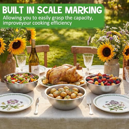 Honeydak 6 Pcs 304 Stainless Steel Mixing Bowls with Graduations, 84 oz - size: 84 oz