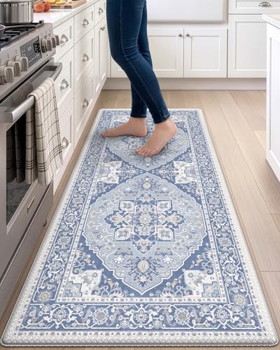 DEXI Kitchen Floor Mats Cushioned Anti Fatigue Runner Rug 24x59 Light Blue - color: Light Blue, size: 59"L x 24"W x 0.4"Th