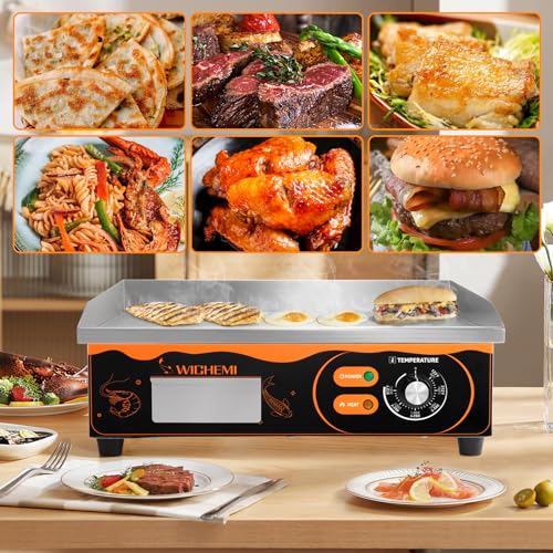 WICHEMI Electric Grill Commercial Griddle Flat Top Grill Teppanyaki Grill - color: Black+Orange