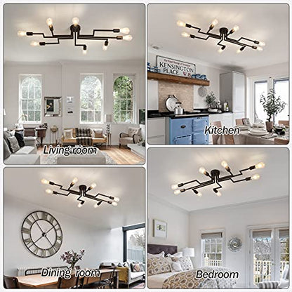 ZGLAOJTBlack 8-Light Ceiling Light, Modern Semi Flush Mount Ceiling Light Fixture,Metal Chandelier for Farmhouse Dining Room Living Room Bedroom Kitchen. - color: Black, size: 8-Light
