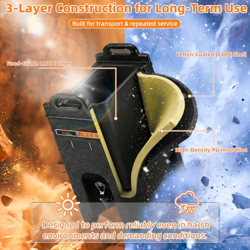 Original 5 Gallon Insulated Beverage Dispenser with 50 Pack 12oz Paper Cups, Easy Free Warmer Series Food-Grade LLDPE Hot and Cold Drink Dispenser Perfect for Parties, Catering and Events