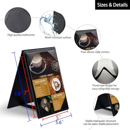 Leather Table Tent Leather Menu Holder Sign Display Black Menu Covers for Cafes Bars or Restaurant for 5×7 inch Menus (1 Pack/5×7 inch) - size: 1 pack/5×7 inch