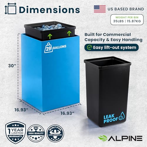 Alpine Commercial Indoor Recycle Bin with Lid - 29 Gallon Blue Recycle Bin Recycle Trash Can Office Recycling Bins, Metal Recycling Container with Stickers & 3 Optional Lids Sold Separately - color: Blue Can