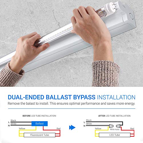 T8 LED Light Tube 4 ft 22W 6000K 85-265V Double-Ended Bypass Ballast Clear Cover G13 Lighting, 10-Pack - color: 6000k(cold White), size: 10 Count (Pack of 1)