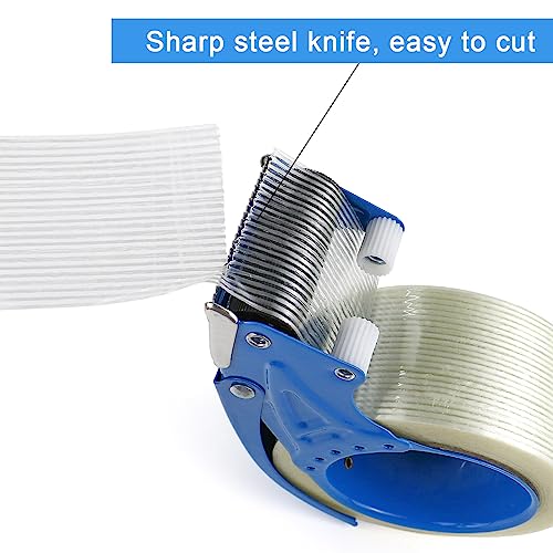 BOMEI PACK Strapping Tape 2Inch, Fiberglass Reinforced Heavy Duty Packing Tape with Dispenser with String for Moving and Shipping, 6Rolls x 5.5Mil x 35Yds, Total 210Yds
