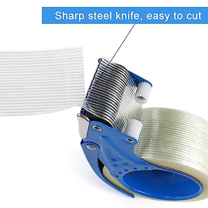 BOMEI PACK Strapping Tape 2Inch, Fiberglass Reinforced Heavy Duty Packing Tape with Dispenser with String for Moving and Shipping, 6Rolls x 5.5Mil x 35Yds, Total 210Yds