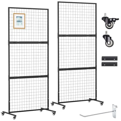 3' x 6' Standing Gridwall Panel Display Rack w/Wheels (Set 2) - color: Style 2