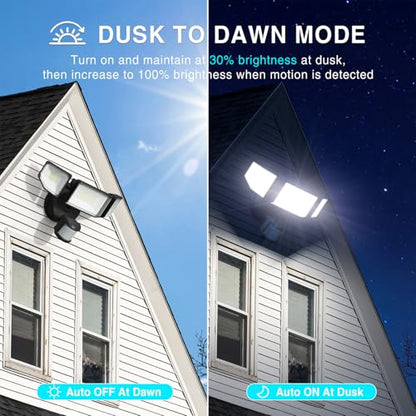 Abovizo 85W Motion Sensor Outdoor Light, 8500LM Ultra-Bright LED Security Light with 3 Adjustable Heads, IP65 Waterproof Dusk to Dawn Flood Light for Garage, Yard, and Driveway, 6500K Daylight, Black - color: Black