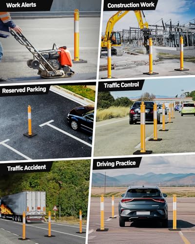BATTIFE 45 Inch Traffic Cones Delineator Posts with Base Yellow 3 Pcs - color: Yellow