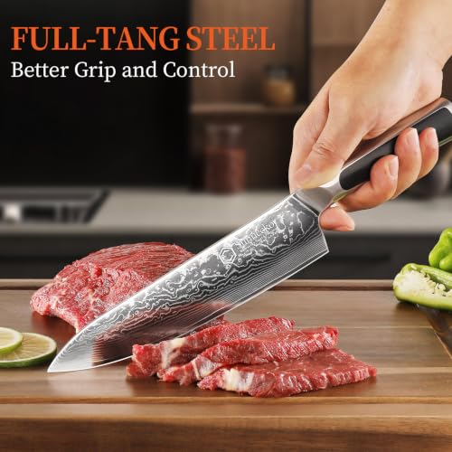 Sunnecko 8 Inch Japanese Damascus Chef Knife - Ultra Sharp VG10 Steel