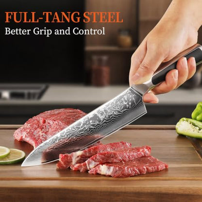 Sunnecko 8 Inch Japanese Damascus Chef Knife - Ultra Sharp VG10 Steel