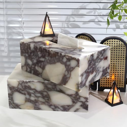 DUANYAN Luxury Marble Tissue Box Cover, Calacatta Marble Tissue Box Holder - color: Calacatta Viola