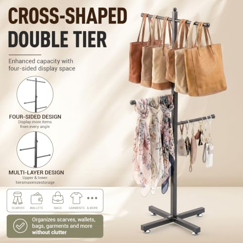 BreezeHug 42-48 Inch Adjustable Height Shopping Bag Rack Heavy Duty T-Shaped Grocery Bag Metal Holder for Retail Stores Large Tote Display Malls Vendor Boutique Trade - style: Four-arm