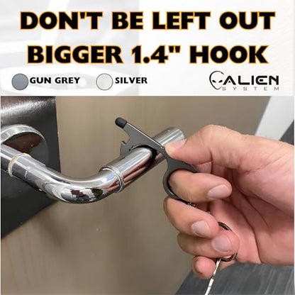 No Touch Door Opener Keychain 4 Pack - Larger Hook, Stylus & Bottle Opener - color: Silver Pearl + Gun Grey