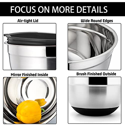 P&P CHEF Stainless Steel Mixing Bowls With Lids, Set of 6, Black - color: Black