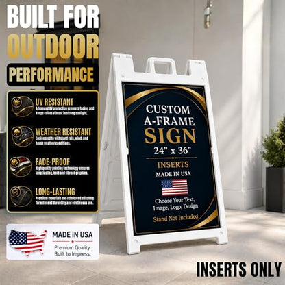Custom Sandwich Board Signs Outdoor Waterproof A-Frame Signs Printed in USA - color: A-Frame Inserts