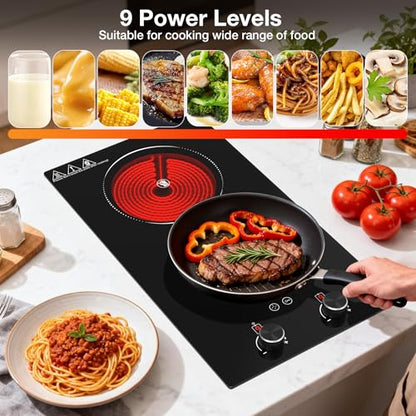 Electric Cooktop 2 Burner, GTKZW 2100W Electric Stove 110v Hot Plate - color: Black Electric Cooktop