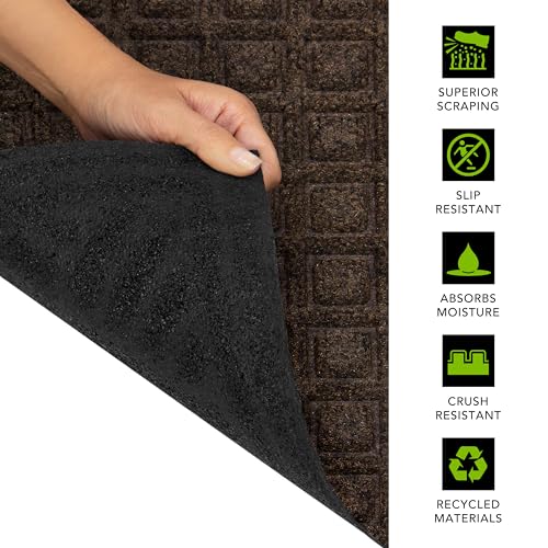 Apache Mills Textures Blocks 2' x 3' Non Slip Weather and Stain Resistant Entrance Door Mat, Walnut - color: Walnut, size: 2' x 3' (Rectangular), style: Blocks