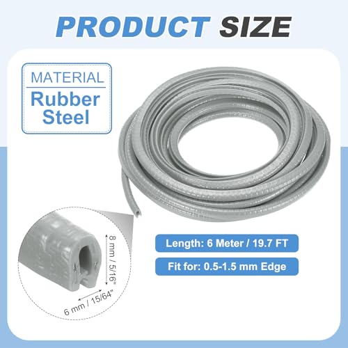 PATIKIL Rubber Edge Trim Guard, 19.7 ft x 5/16" x 15/64" U Channel Edge Protector Seal Strip with Metal Clips Fit for 0.5-1.5mm Edge for Car Door Sheet Metal Hatches Table Corners, Gray - color: Gray, size: 19.7 ft x 5/16 in x 15/64 in