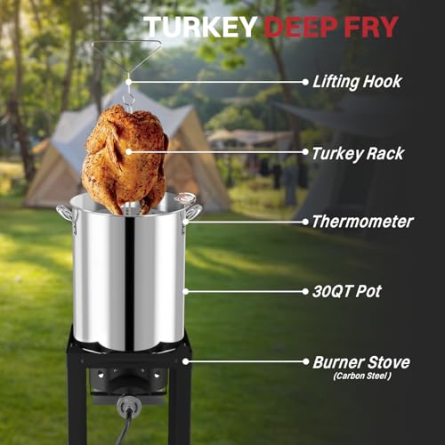 30QT Turkey & 10QT Fish Fryer Set | Stainless Steel Pot | Outdoor Fryer - size: 30QT+10QT+Cover+Skimmer