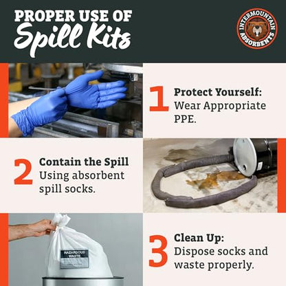 Intermountain Absorbents Universal Spill Kits - Professional Spill Kits for Water & Oil Spill with Yellow Spill Kit Bag, 4 Absorbent Socks, 10 Universal Spill Absorbent Pads, 2 lb Spill Tackle, 1 Pack - style: 1 Pack