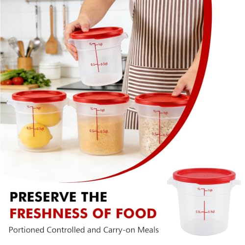 Round Food Storage Containers with Lids, 4 Sets,BPA-Free Plastic Canisters for Kitchen Pantry, Stackable Organization Bulk Dry Food Containers (Red, 1QT-4pack) - size: 1QT-4pack