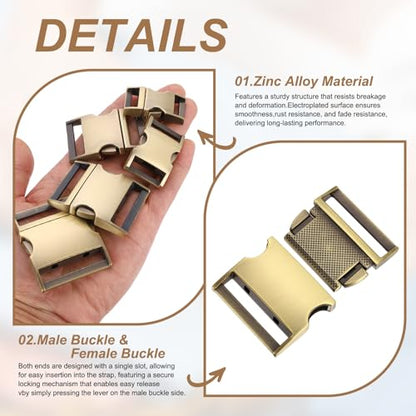 HARFINGTON Metal Quick Side Release Buckles Zinc Adjustable Quick Release Buckle Replacement Snaps Clips Clasps - color: Brushed Bronze, size: 3/4"(20.5mm)