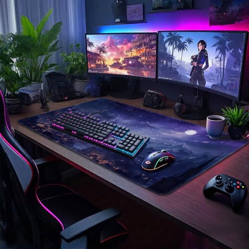 Fantasy Castle Night Large Gaming Mouse Pad Desk Mat 31.5"x15.7" - color: Fantasy Castle