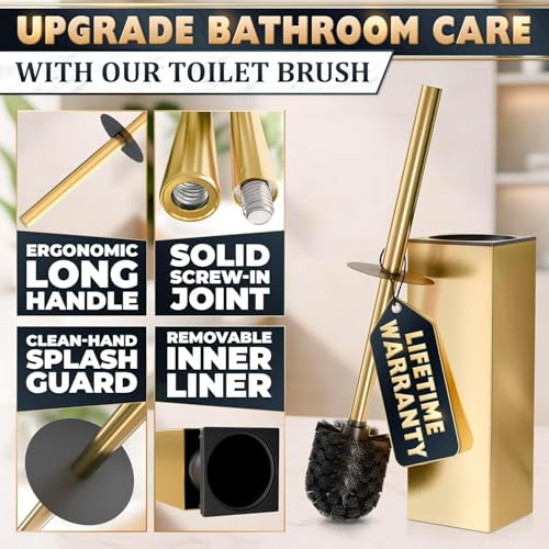 Gold Toilet Brush and Holder Set, Freestanding (Square Shape)