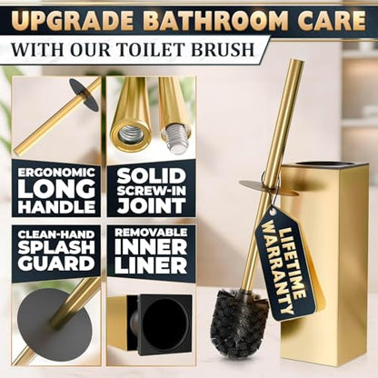 Gold Toilet Brush and Holder Set, Freestanding (Square Shape)